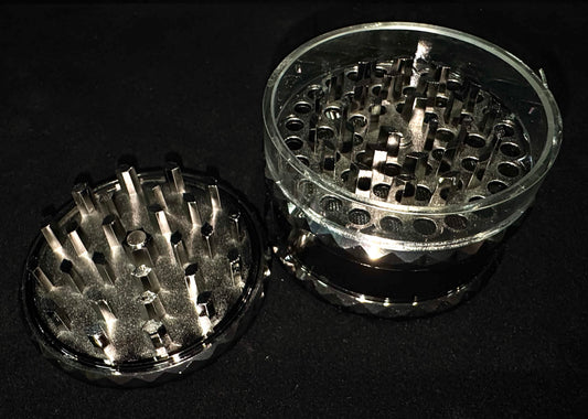 Sharp Stone Gray Chrome XL Herb Grinder (Diamond Grip, Long Teeth)