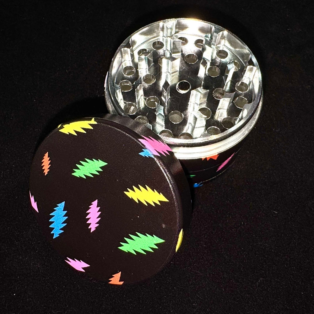Grateful Dead Blazy Susan Herb Grinder – Black with Multicolored Lightning Bolts