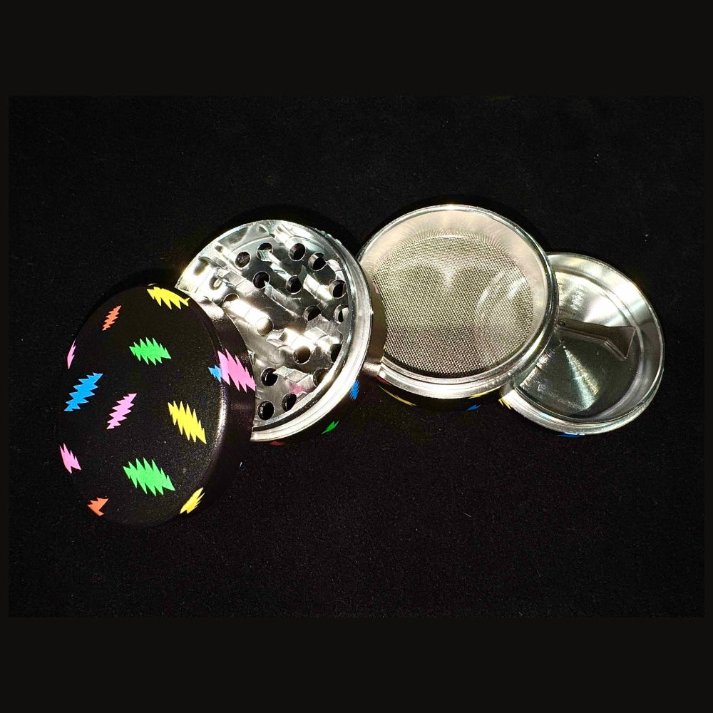 Grateful Dead Blazy Susan Herb Grinder – Black with Multicolored Lightning Bolts