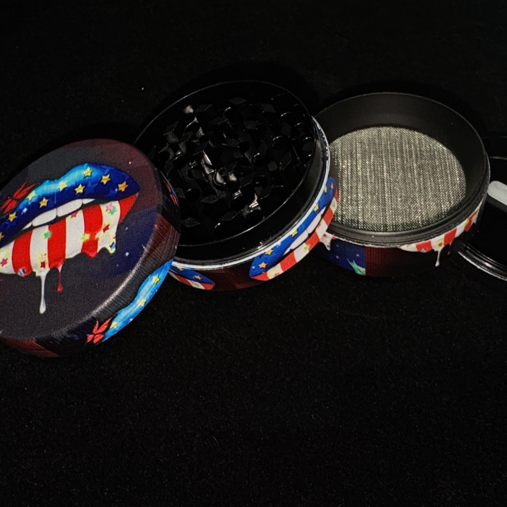 Dripping Lips American Flag Herb Grinder – Patriotic Art Design